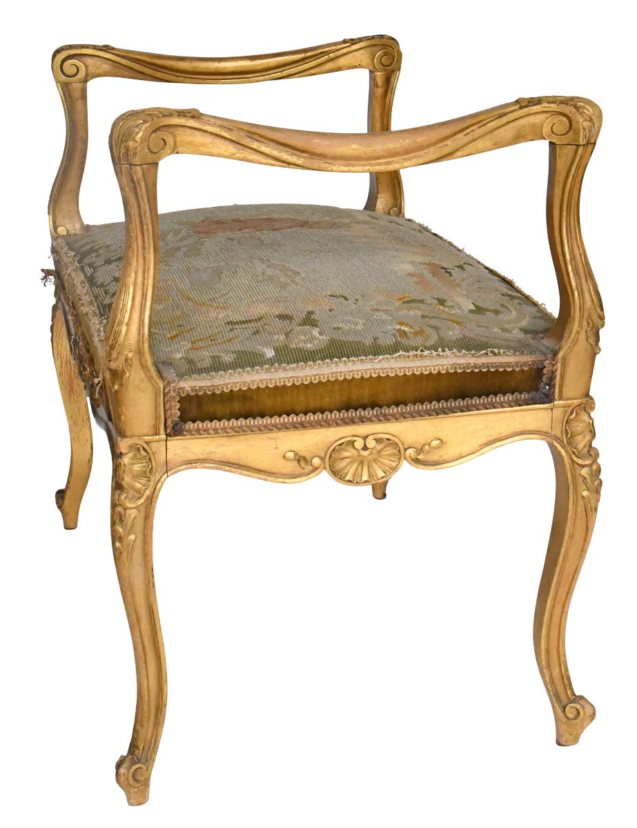 Louis XVI Style Gilded Wood Piano Bench With Arms-photo-2