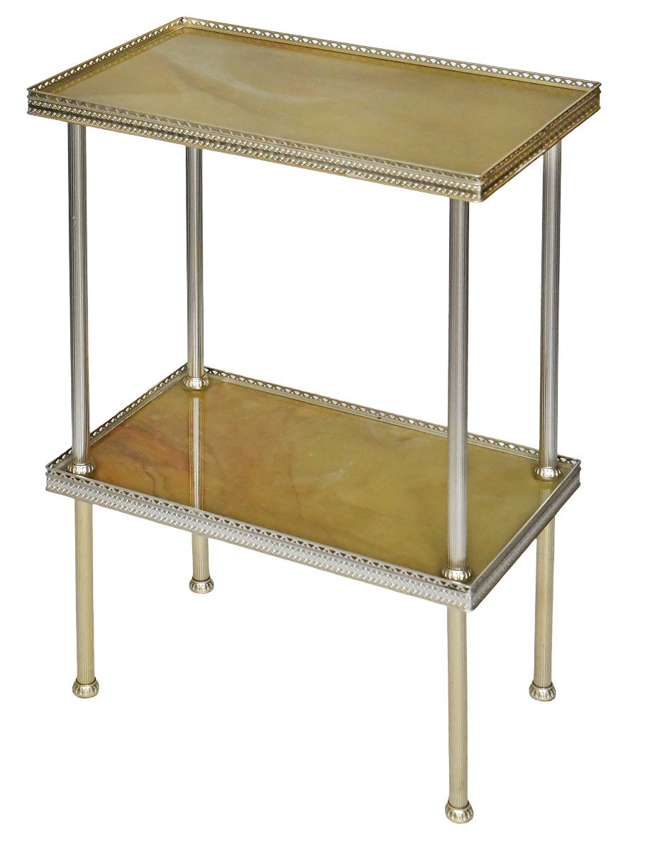 Vintage Two-tray Silver Metal Side Table