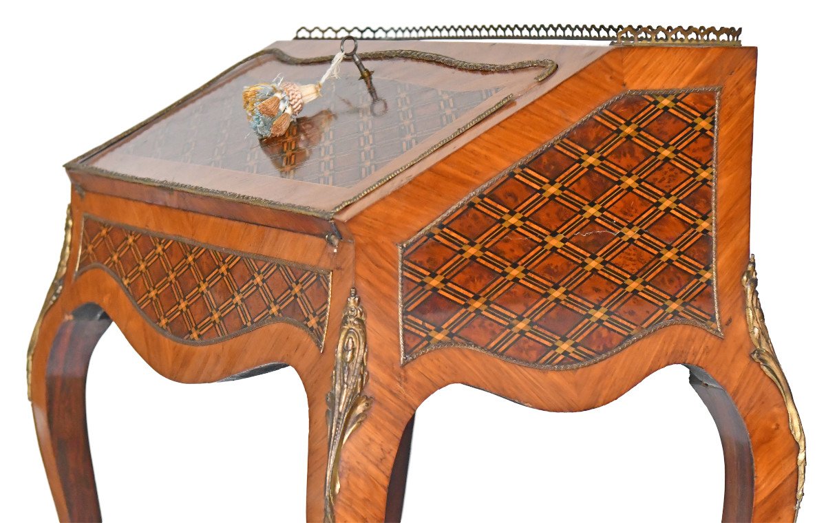 Bureau de pente de style Louis XV en marqueterie-photo-3