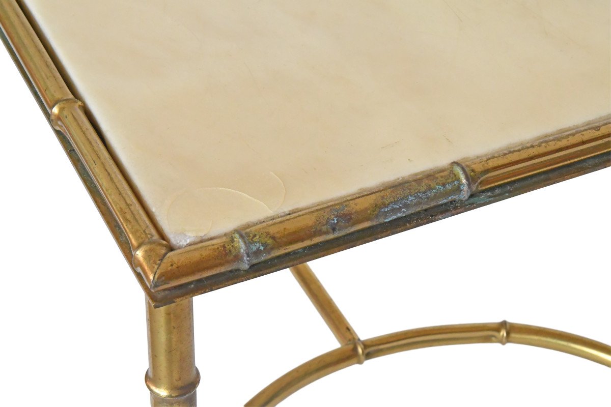 Bamboo-style Gilded Brass Coffee Table In The Style Of Maison Baguès-photo-1