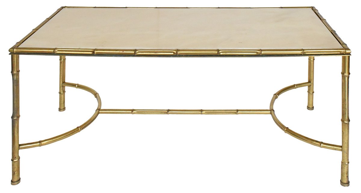 Bamboo-style Gilded Brass Coffee Table In The Style Of Maison Baguès-photo-2