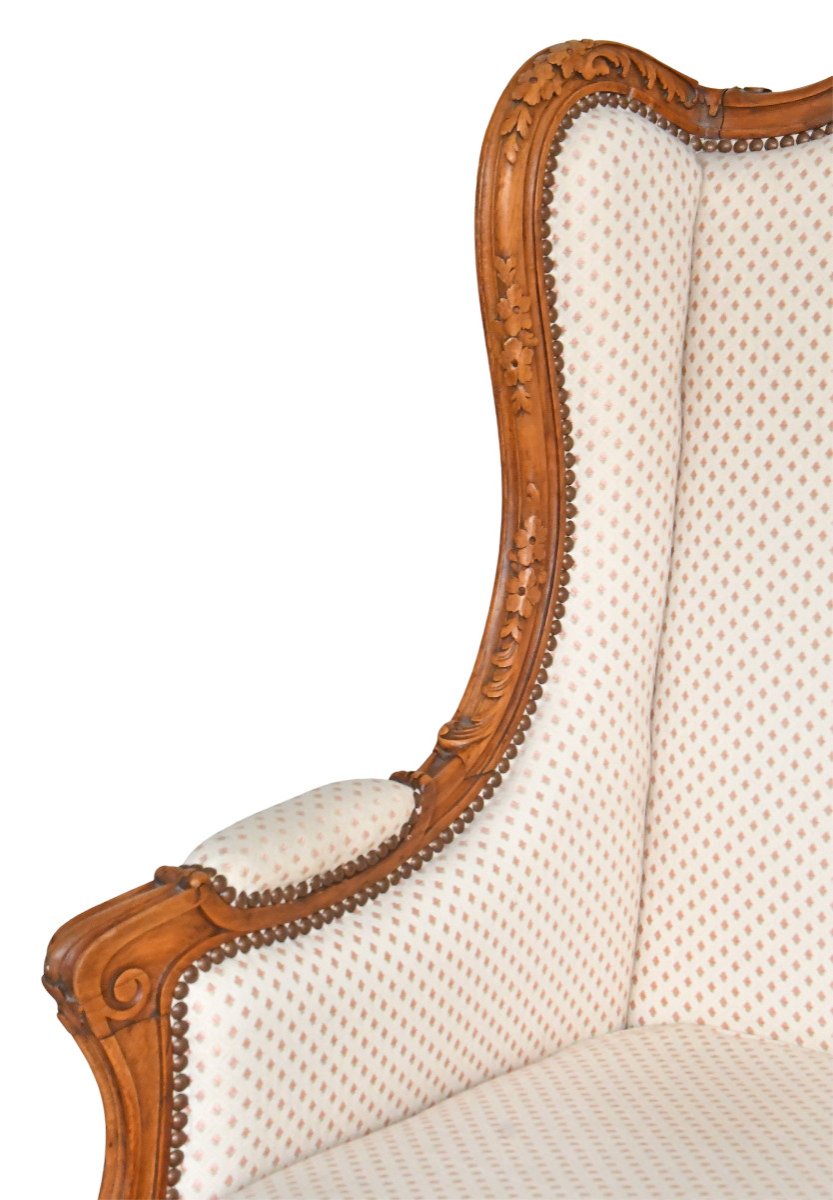 Louis XV Style Wing Chair In Richly Carved Wood-photo-3