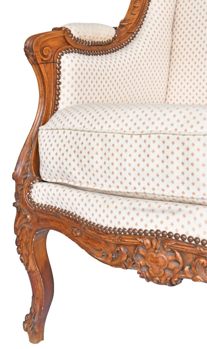 Louis XV Style Wing Chair In Richly Carved Wood-photo-4