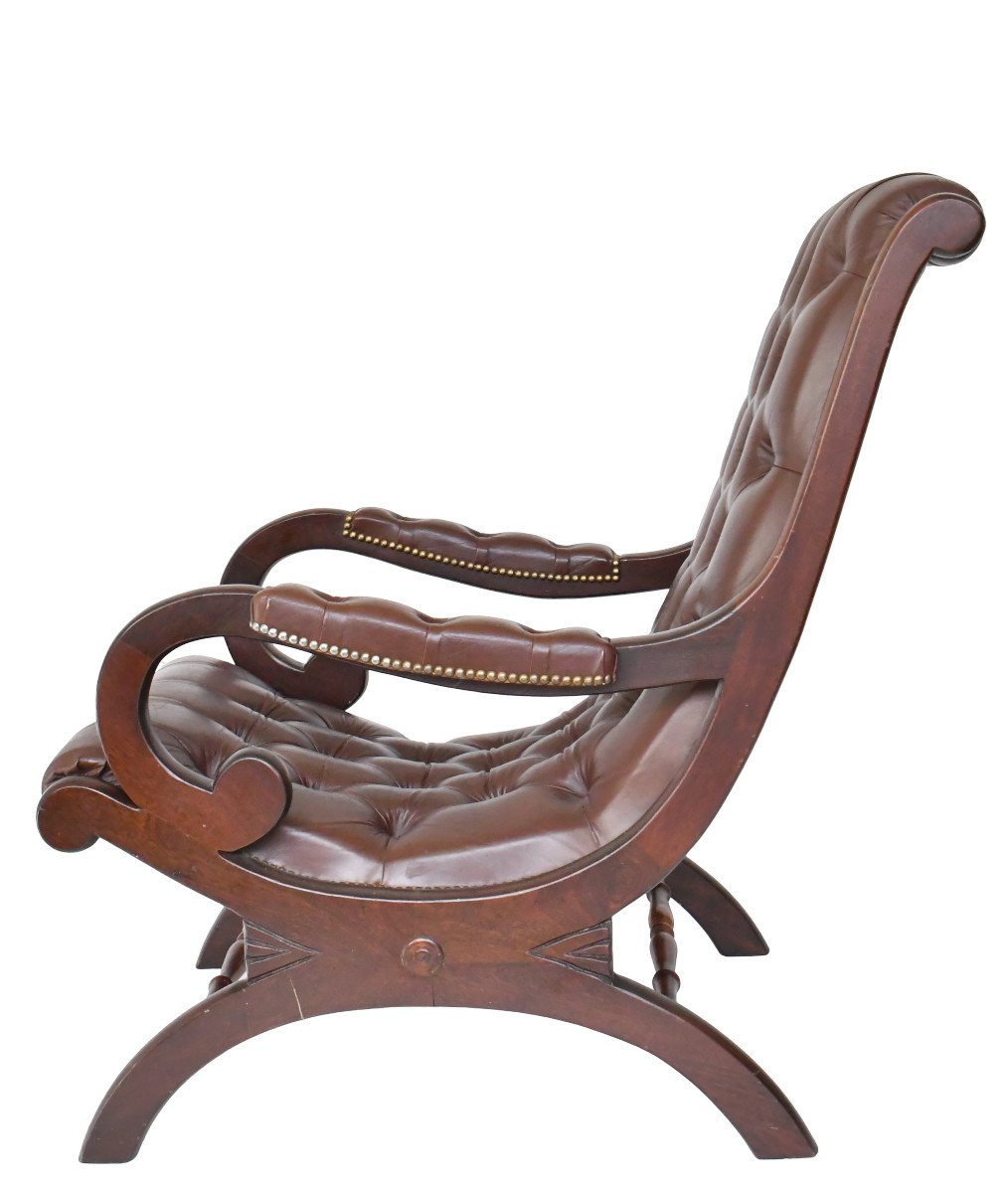 Rocking chair Chesterfield en cuir capitonné marron-photo-4