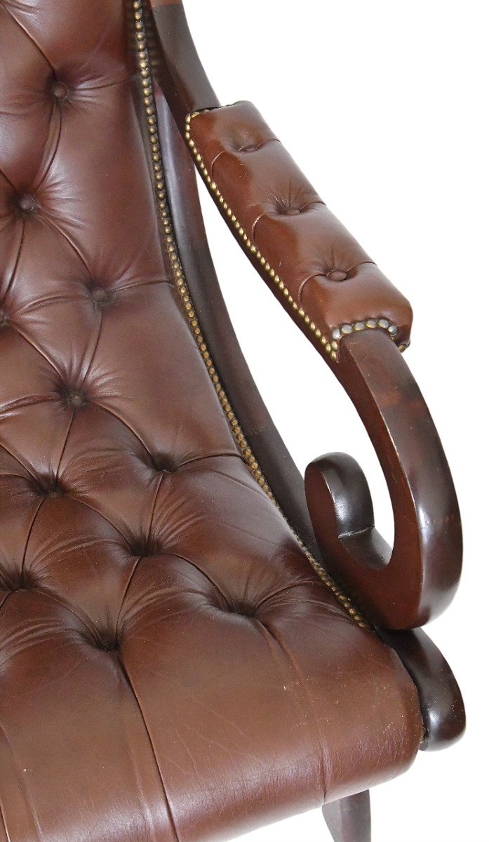 Rocking chair Chesterfield en cuir capitonné marron-photo-1