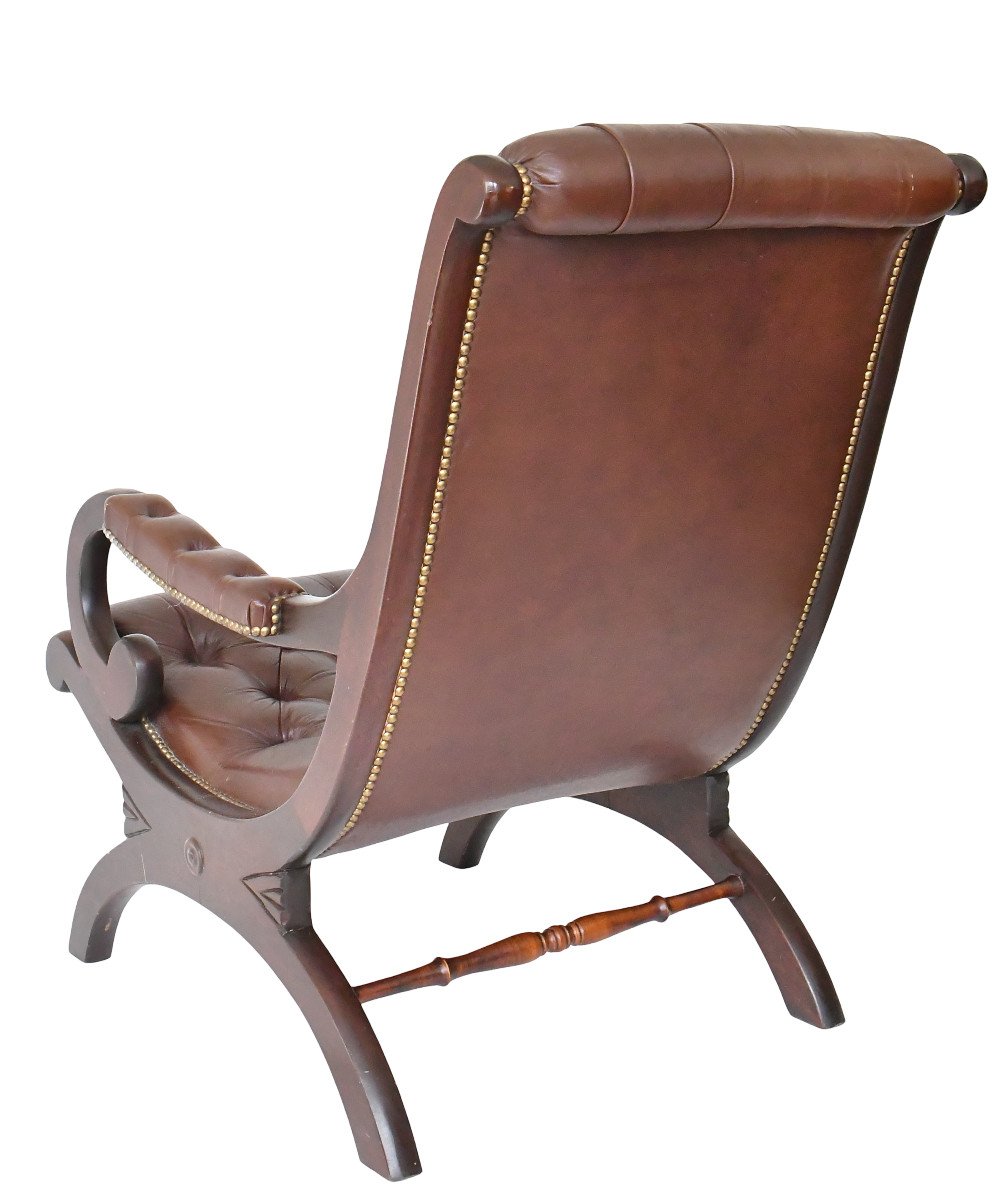 Rocking chair Chesterfield en cuir capitonné marron-photo-2