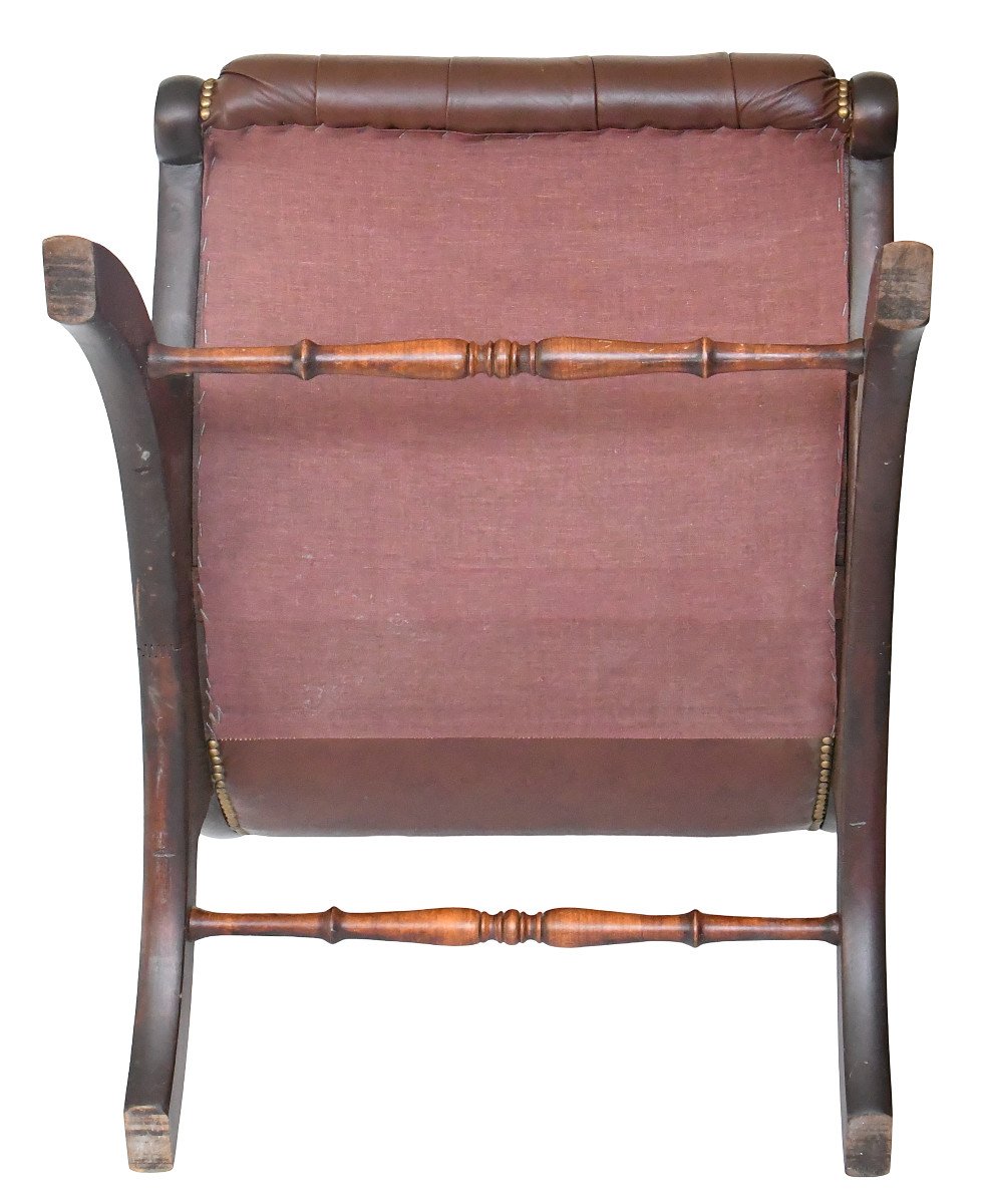 Rocking chair Chesterfield en cuir capitonné marron-photo-3