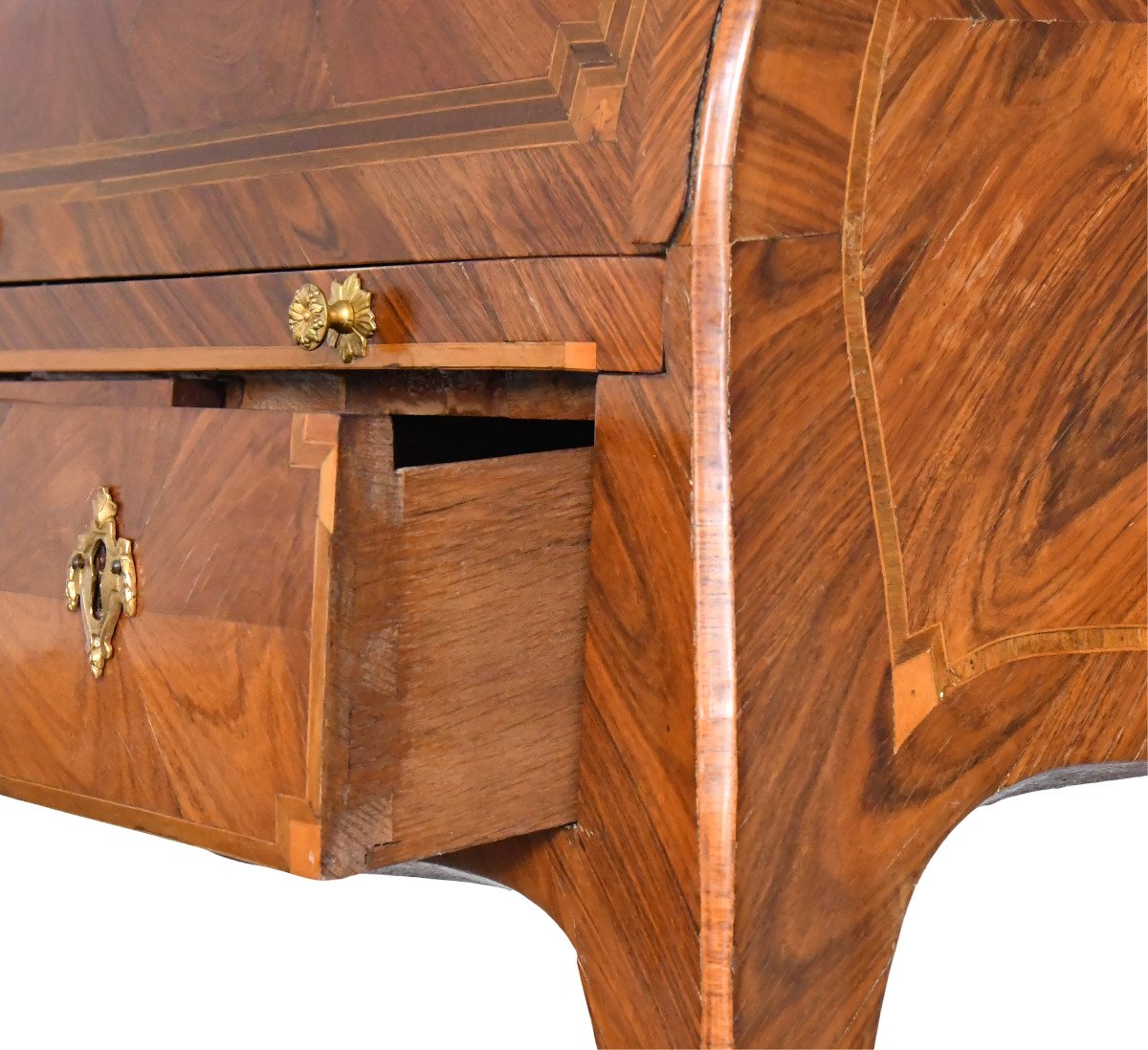 18th Century Cylinder Desk In Veneer And Marquetry-photo-3