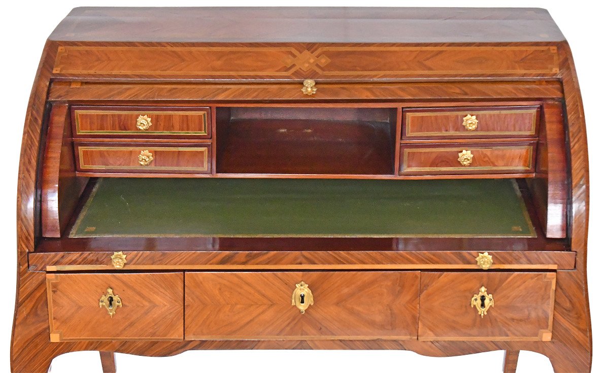 18th Century Cylinder Desk In Veneer And Marquetry-photo-4