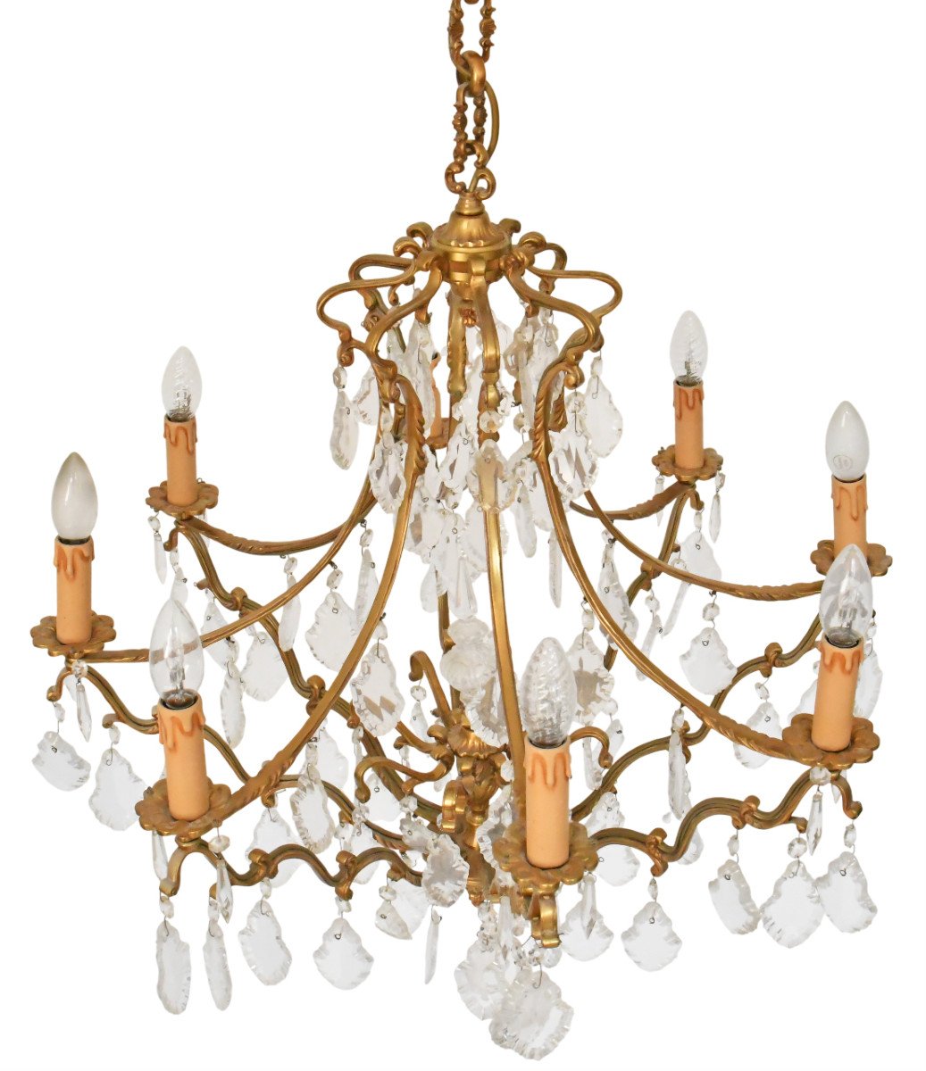 Louis XV Style Cage Chandelier In Gilded Bronze With 8 Light Arms-photo-2