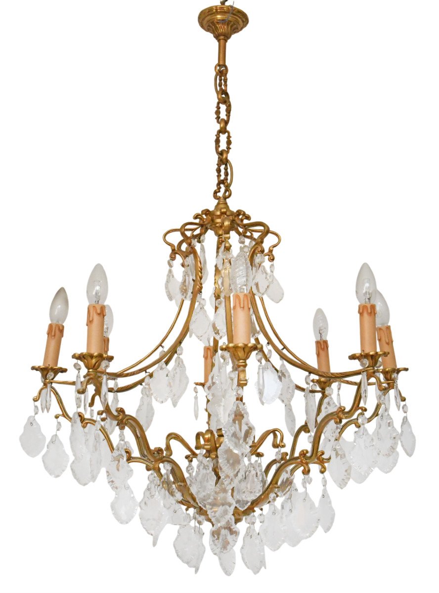 Louis XV Style Cage Chandelier In Gilded Bronze With 8 Light Arms