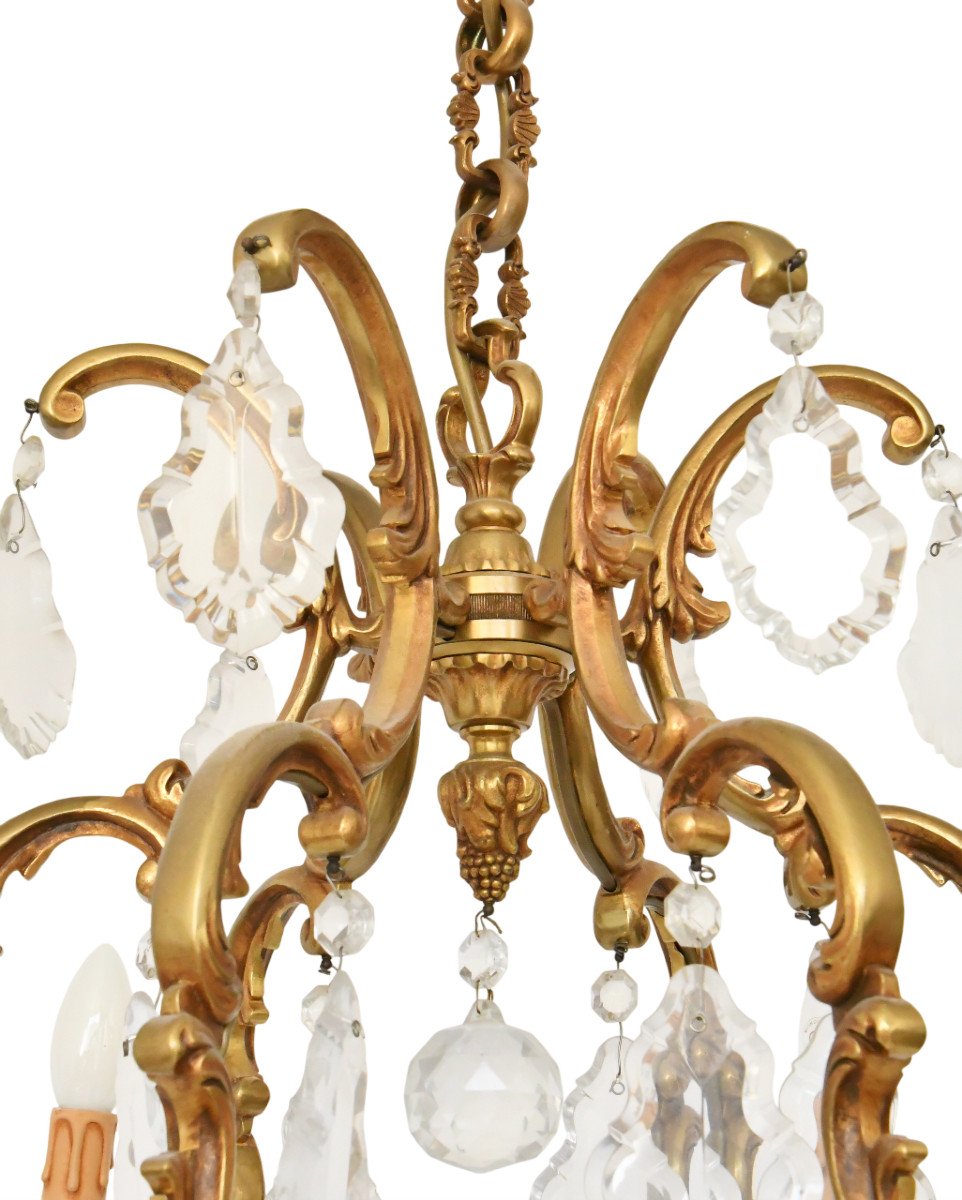 Louis XV Style Cage Chandelier In Gilded Bronze With 6 Light Arms-photo-4