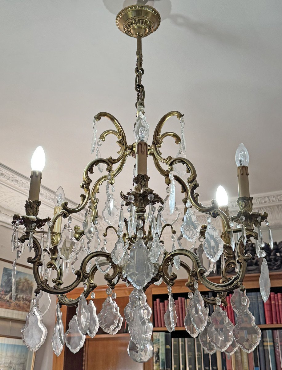 Louis XV Style Cage Chandelier In Gilded Bronze With 6 Light Arms-photo-3