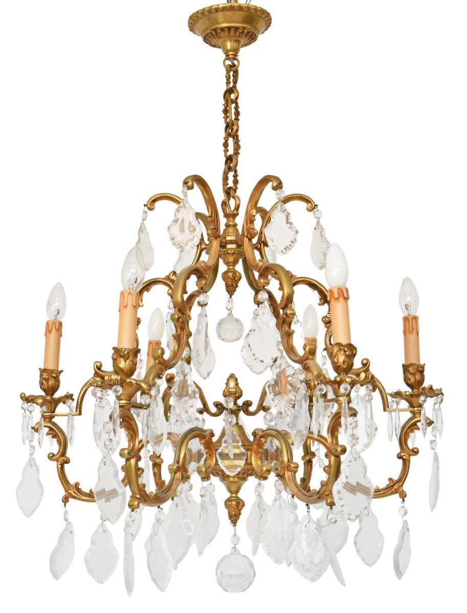 Louis XV Style Cage Chandelier In Gilded Bronze With 6 Light Arms