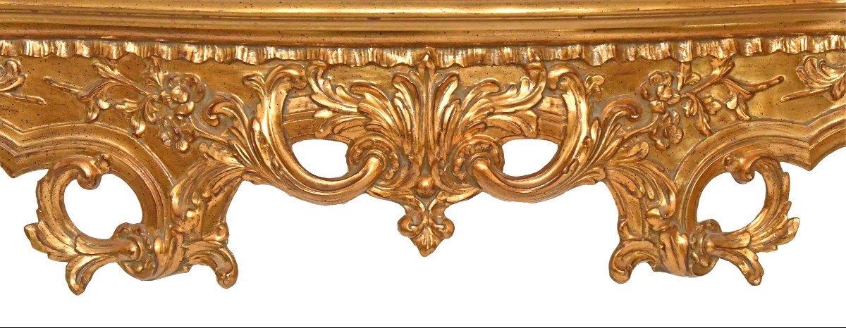 Console avec miroir en bois doré et richement sculpté-photo-3