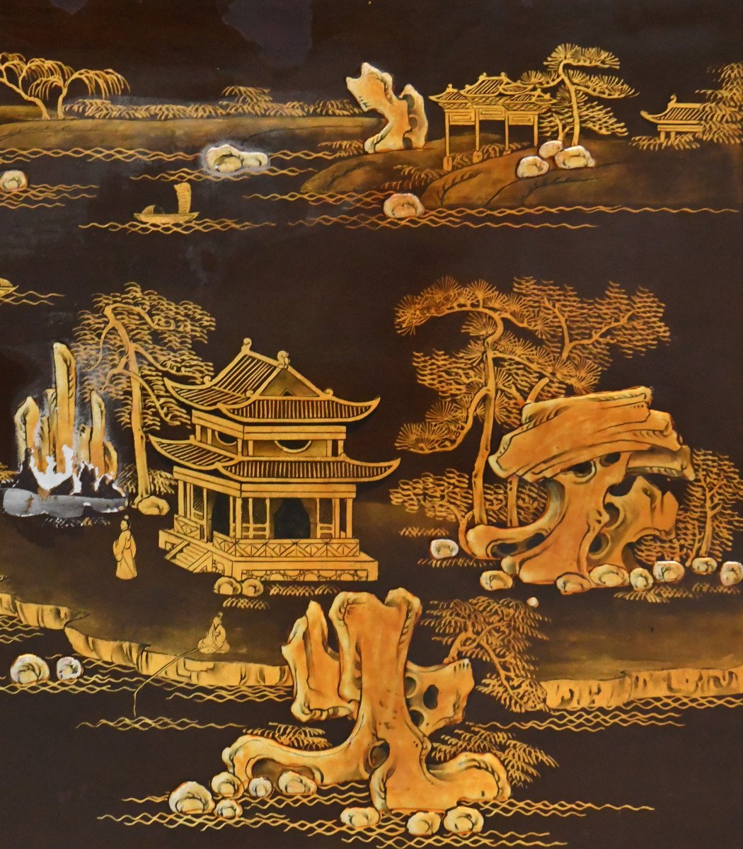 Painted And Lacquered Chinese Coffee Table Decorated With Scenes From Life-photo-4