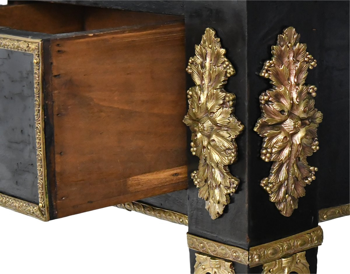 Louis XVI Style Black Lacquered Flat Desk-photo-3