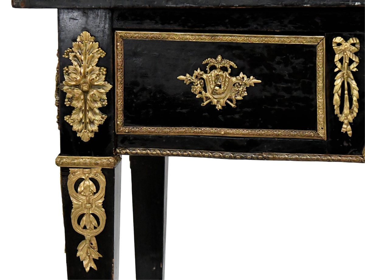 Louis XVI Style Black Lacquered Flat Desk-photo-2