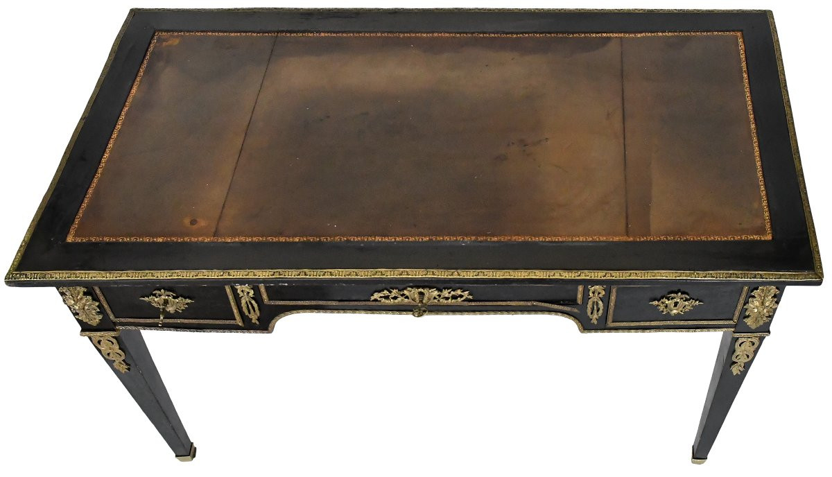 Louis XVI Style Black Lacquered Flat Desk-photo-3