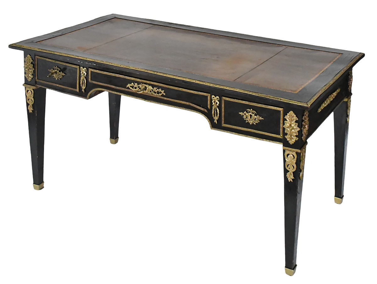 Louis XVI Style Black Lacquered Flat Desk