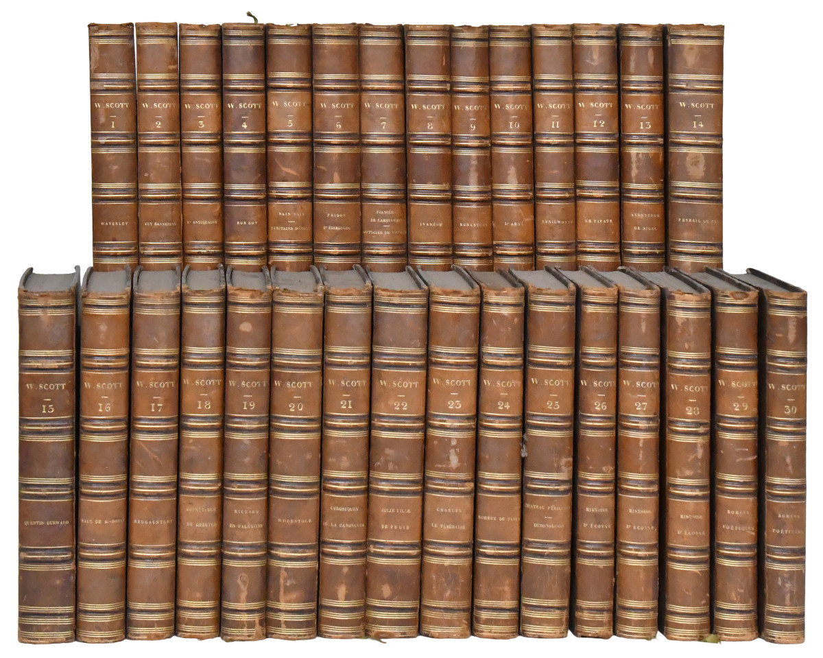 Collection livres de Walter Scott, Édition Furne et Charles Gosselin 1839, 30 volumes In-8