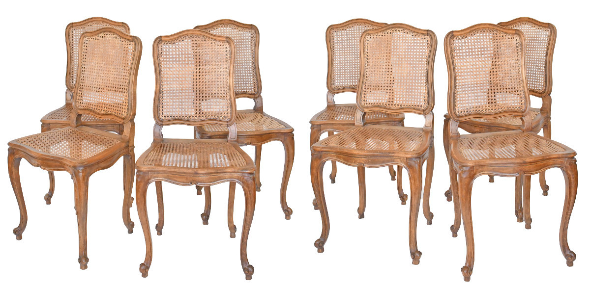 Set Of 8 Louis XV Style Caned Chairs