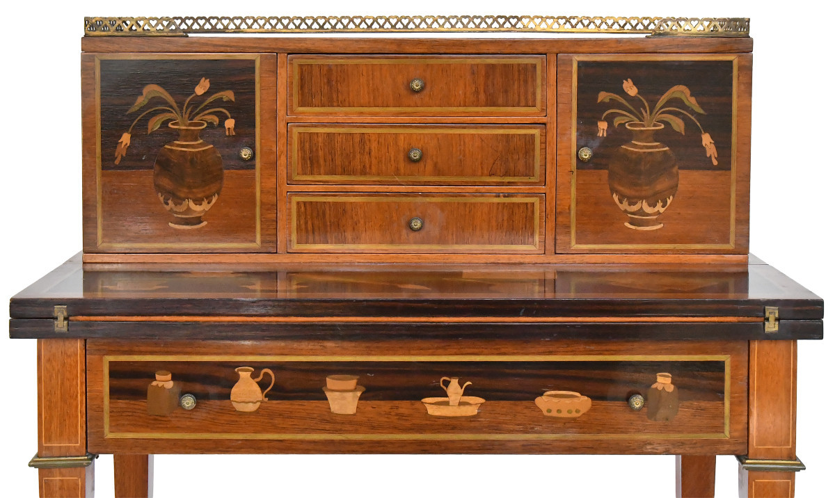 Happiness Of The Day Desk In Marquetry In The Style Of Charles Topino-photo-3