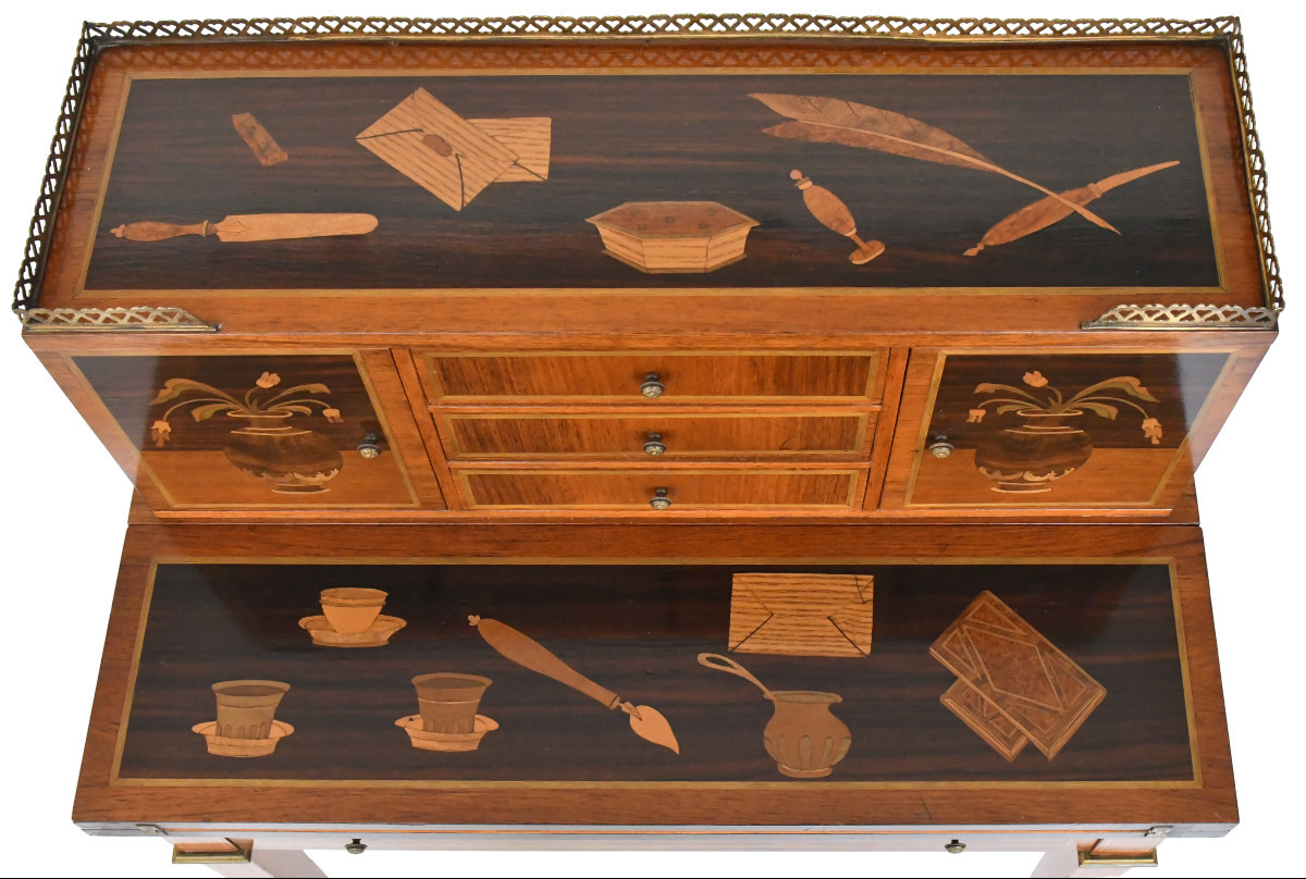 Happiness Of The Day Desk In Marquetry In The Style Of Charles Topino-photo-4