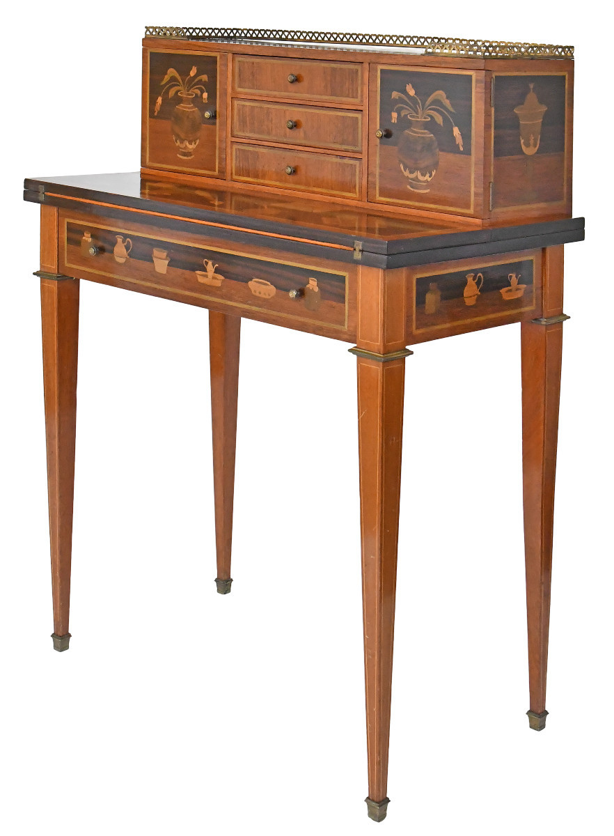 Happiness Of The Day Desk In Marquetry In The Style Of Charles Topino