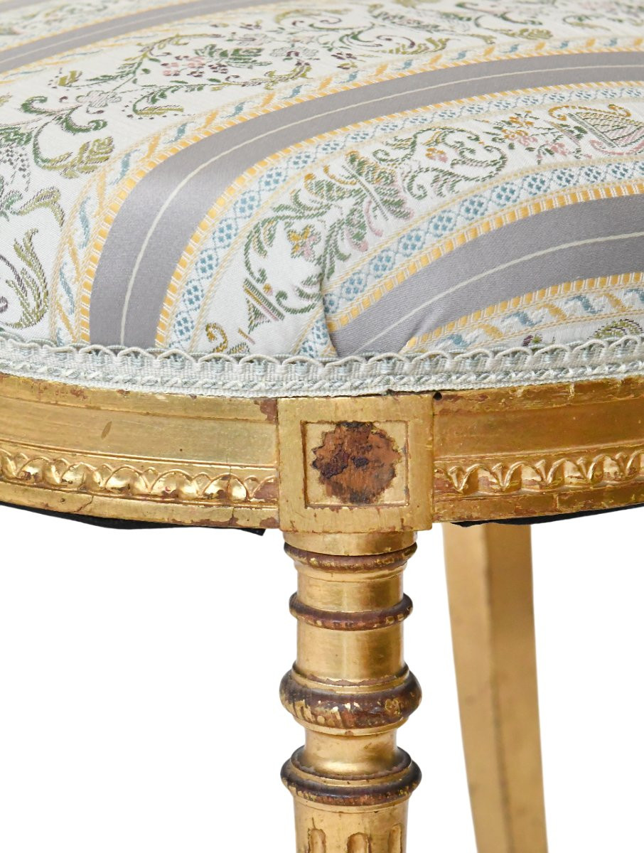 Pair Of Louis XVI Style Chairs In Gilded Wood-photo-2