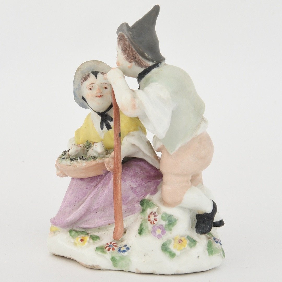 Group In Polychrome Porcelain From Vienna Couple Of Peasants, Eighteenth-photo-4