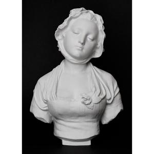 Laurent Eugène (1832-1898) Bust Of A Young Girl In Bisque Porcelain
