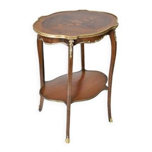 Louis XV Style Pedestal Table With Inlaid Flower Decoration