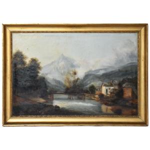 French School 19th Century Oil On Canvas House By The River 