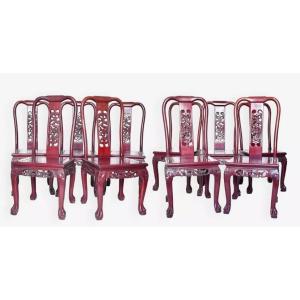 Suite de 10 chaises chinoises en laque rouge