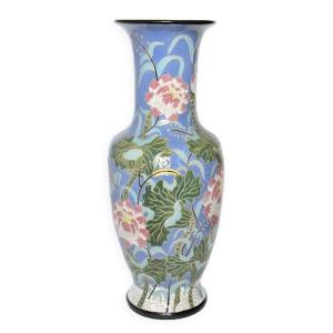 Important vase en céramique émaillé à décor floral (H=102,5 cm) 