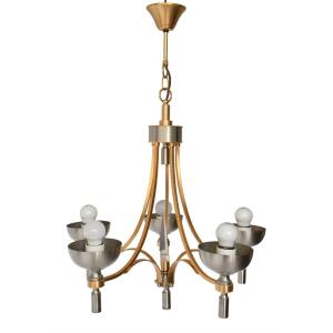 Vintage Five-light Gold And Silver Metal Chandelier