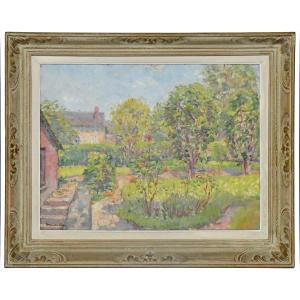 Maurice Léan (XXe) Le jardin en fleur Huile sur toile 