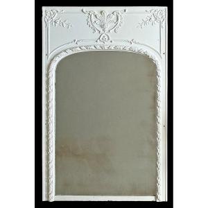 Louis XVI Style Fireplace Trumeau In Wood And White Painted Stucco