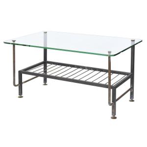 Metal Coffee Table With Glass Top In The Style Of Pierre Guariche