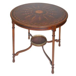 English Marquetry Pedestal Table With Two Tops