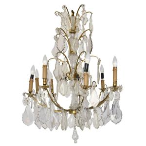 Important Louis XV Style Gilt Bronze Chandelier With Pendants And 9 Light Arms