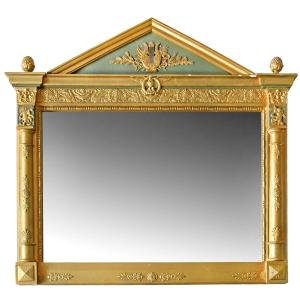 Miroir de style Empire en bois à double patine vert et dorée