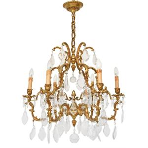 Louis XV Style Cage Chandelier In Gilded Bronze With 6 Light Arms