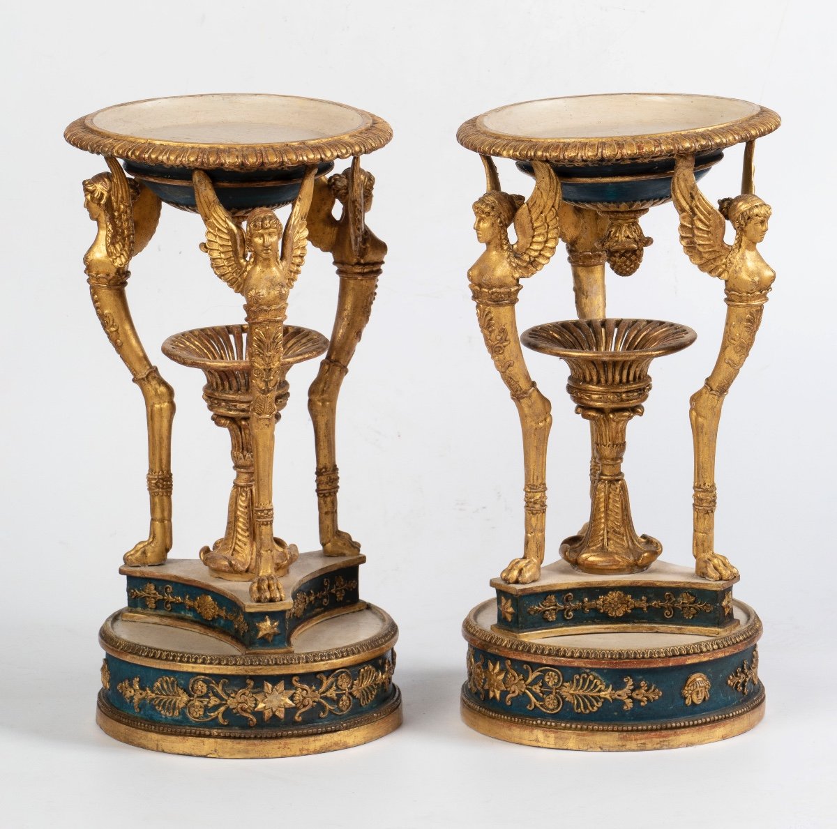 Pair Of Gilded And Lacquered Wooden Centrepiece Risers, Milanese Manufacture From The Early 19t-photo-2