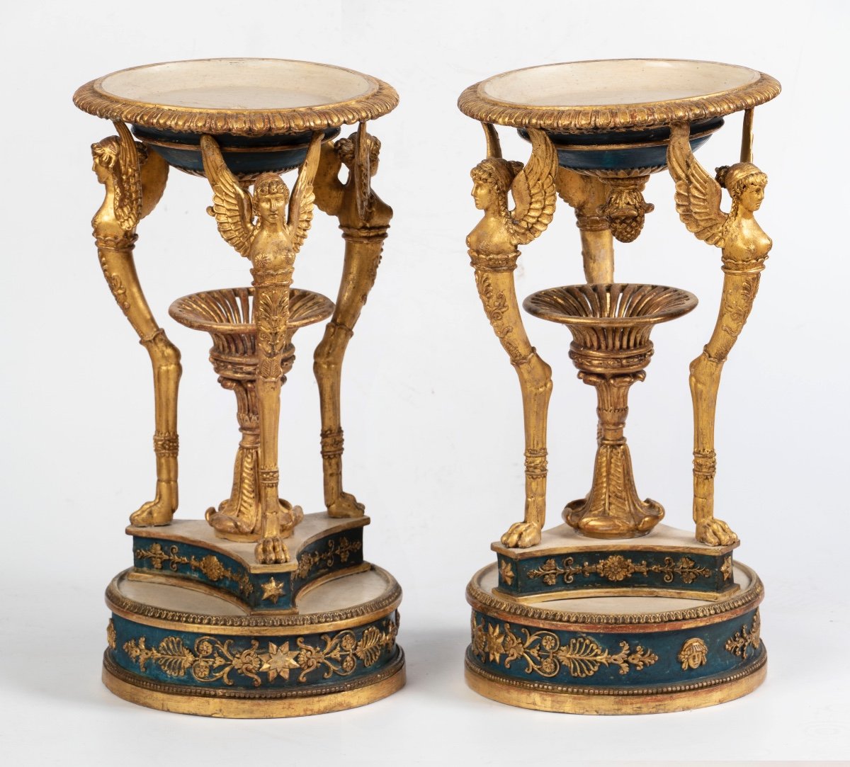 Pair Of Gilded And Lacquered Wooden Centrepiece Risers, Milanese Manufacture From The Early 19t