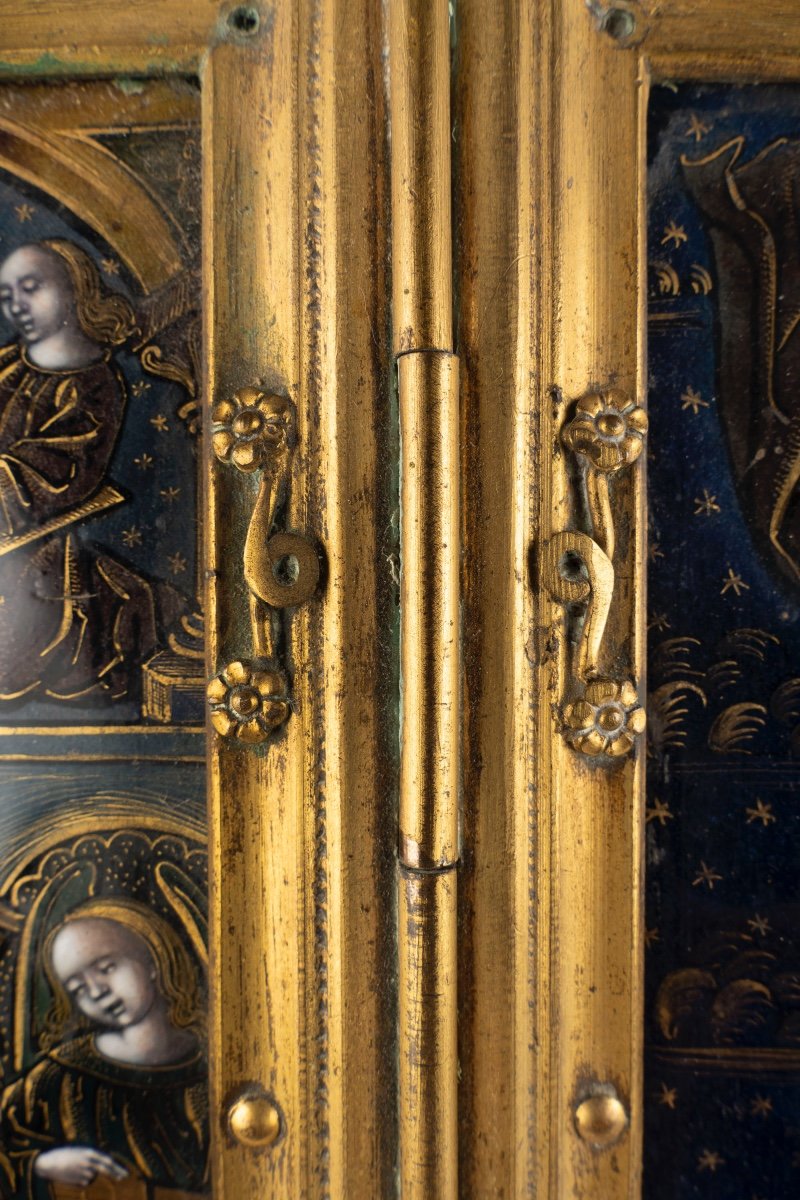 Limoges Enamel Triptych Depicting The Last Judgment With A Gilt Bronze Frame-photo-6