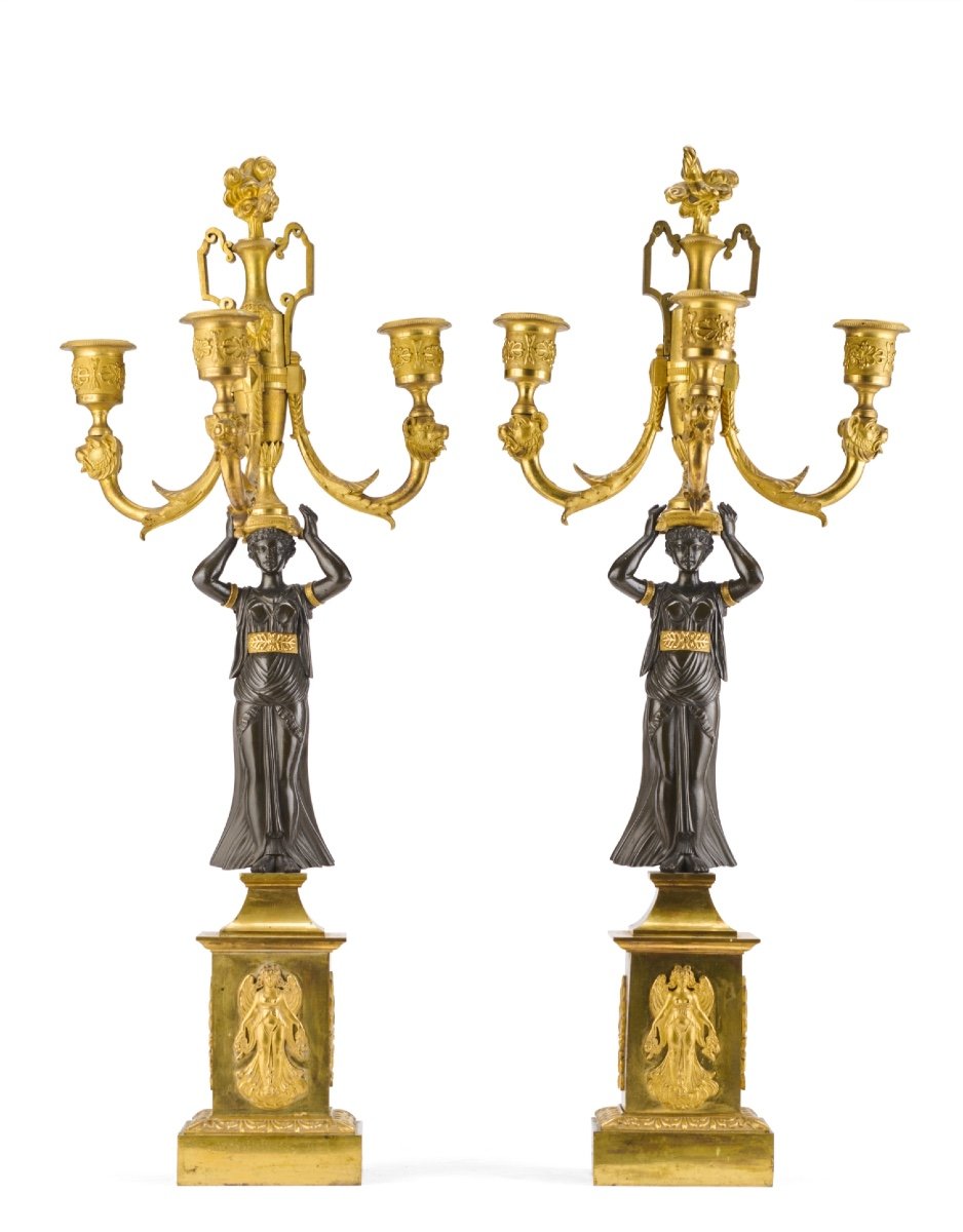 Pair De flambeaux En Bronze