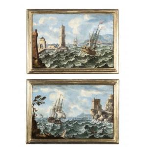 Pair Of Paintings With Boats