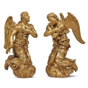 Pair Of Angel In Golden Wood